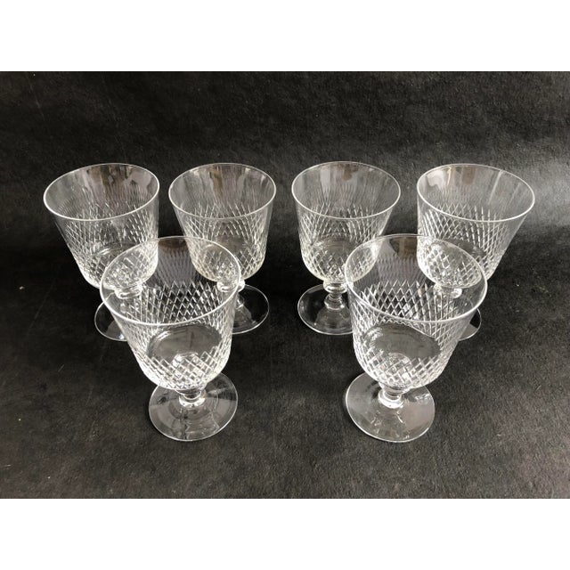 Midcentury Light Weight Crystal Wine Glasses Set of 6 For Sale - Image 4 of 6