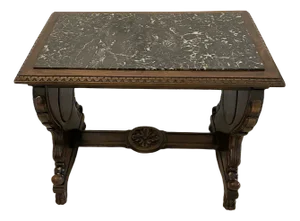Antique Carved Walnut and Marble Top Italian Coffee Table