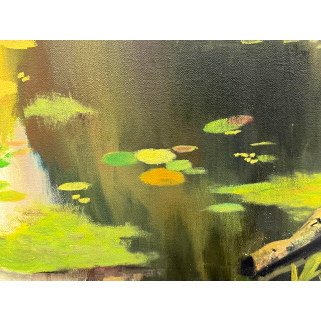 Impressionist Acrylic on Canvas Dock on a Pond Landscape Painting For Sale - Image 10 of 12