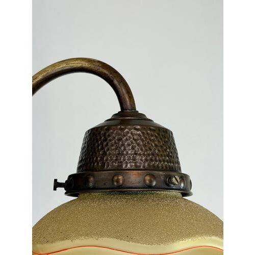 Art Nouveau Brass 3-Arm Chandelier with Scalloped Glass Shades, 1920s For Sale - Image 6 of 9