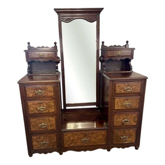 Antique Victorian Burr Walnut Dressing Table, 1880 For Sale