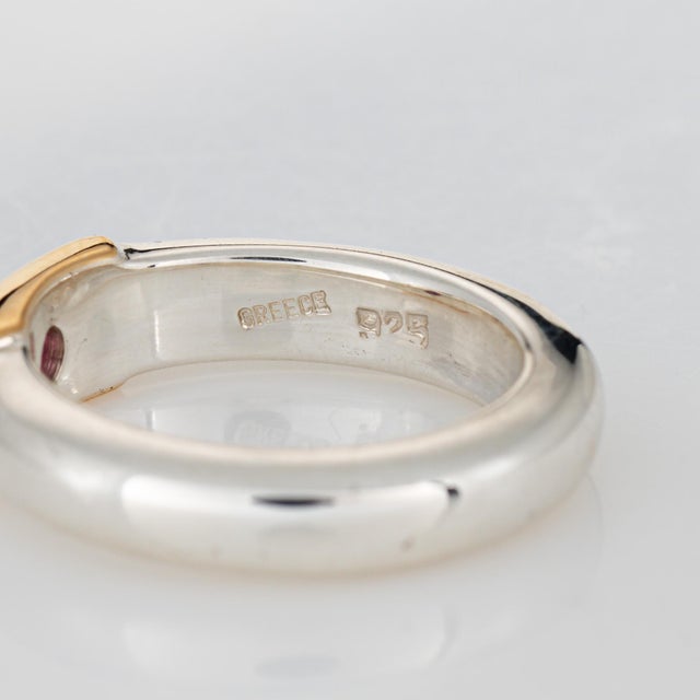 Metal 70s Ilias Lalaounis Ring Ruby Stacking Band Sterling Silver 18k Gold Signed, Size 5 For Sale - Image 7 of 7