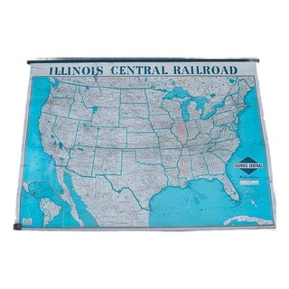 1940s Illinois Cental Rail Road Wall Map For Sale