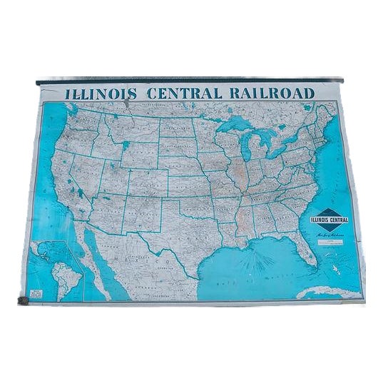 1940s Illinois Cental Rail Road Wall Map For Sale