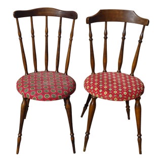 Wood and Fabric Chairs, Set of 2 For Sale