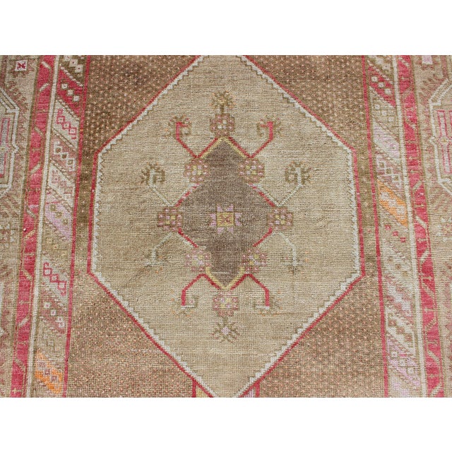 Vintage Turkish Oushak Gallery Runner in Soft Beige, Rose, and Faded Coral 4'6 X 13'1 For Sale - Image 9 of 11