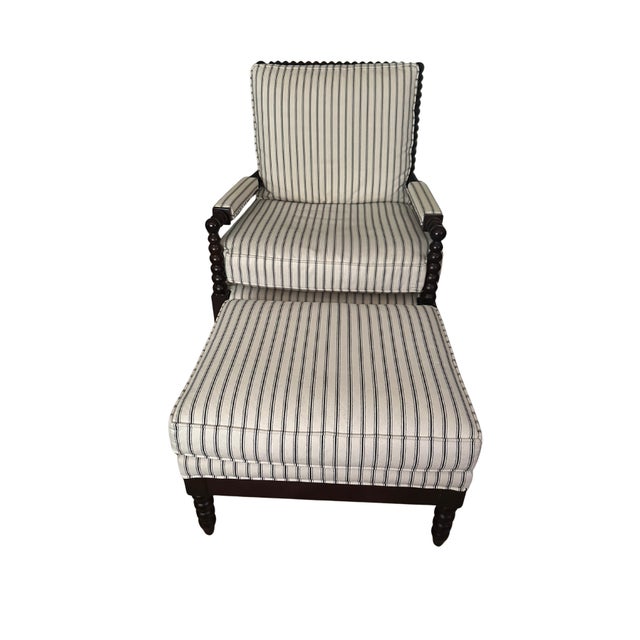 Cream Two Shiloh Spool Chairs and Matching Ottomans by Ballard Designs With Hardwood Frames For Sale - Image 8 of 10