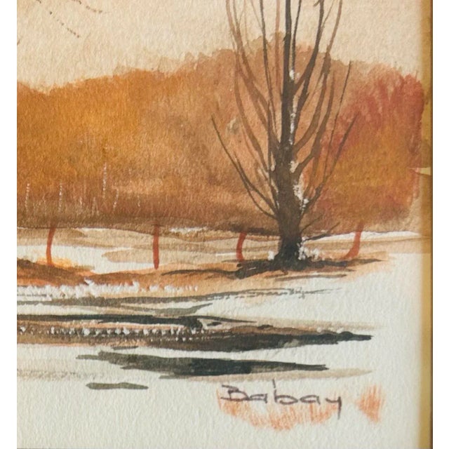 1970s Vintage Mid Century Modern Small Landscape Watercolor Painting For Sale - Image 5 of 6