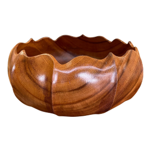 Vintage Hand-Carved Decorative Wood Bowl by Pacific Traders - Made in the Philippines for Aloha Hawaii