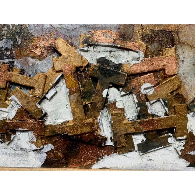 2010s Andrea Stella "In Love Behind the Walls" Gold Leaf Oil Mixed Media Painting, Figurative, Italian Contemporary Art, 2010 For Sale - Image 5 of 8