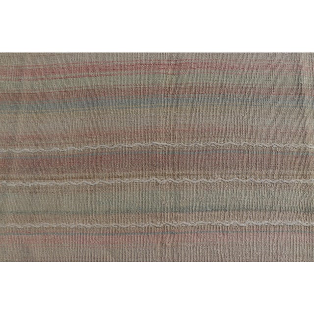 Tribal Vintage Turkish Kilim Rug With Soft Pastel Stripes in Sand, Sage, and Blue For Sale - Image 3 of 10