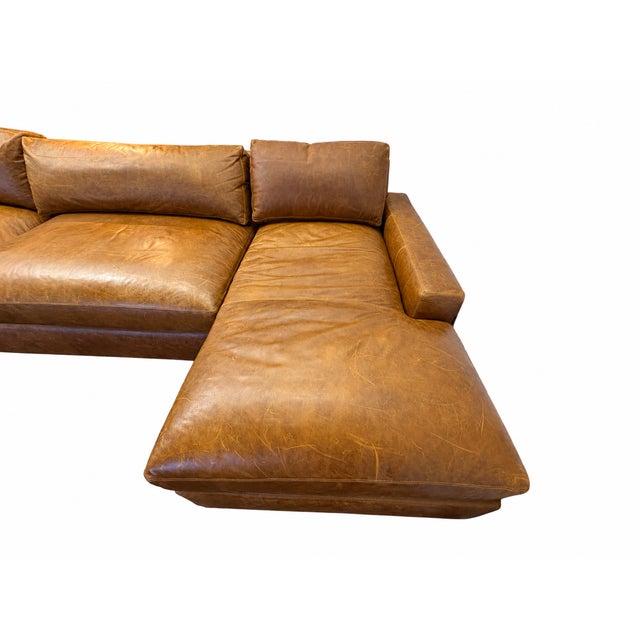 Restoration Hardware Rh Maxwell Leather U-Chaise Sectional – 8' Armless Sofa With Dual Luxe Chaises in Italian Berkshire Leather (Chestnut) For Sale - Image 4 of 18