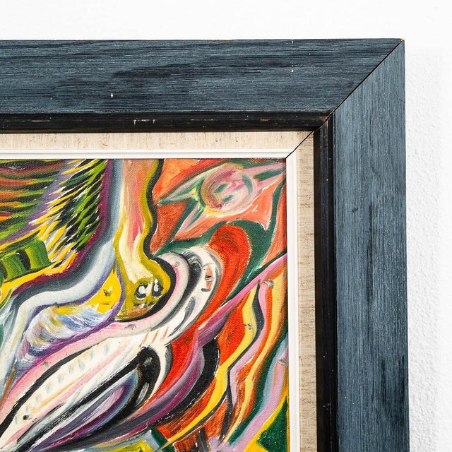 Mid Century Modern Art Original Abstract Expressionism Multi-Color Canvas Framed For Sale - Image 4 of 11