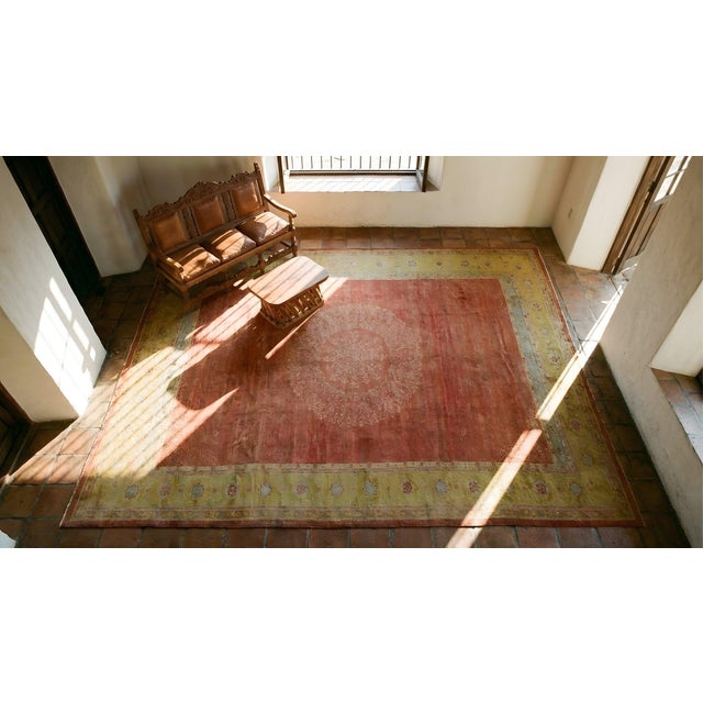 Pumpkin 1890s Orange Medallion Antique Turkish Decorative Oushak Rug 11' 2" X 16' 4" Handknotted Wool Carpet For Sale - Image 8 of 9