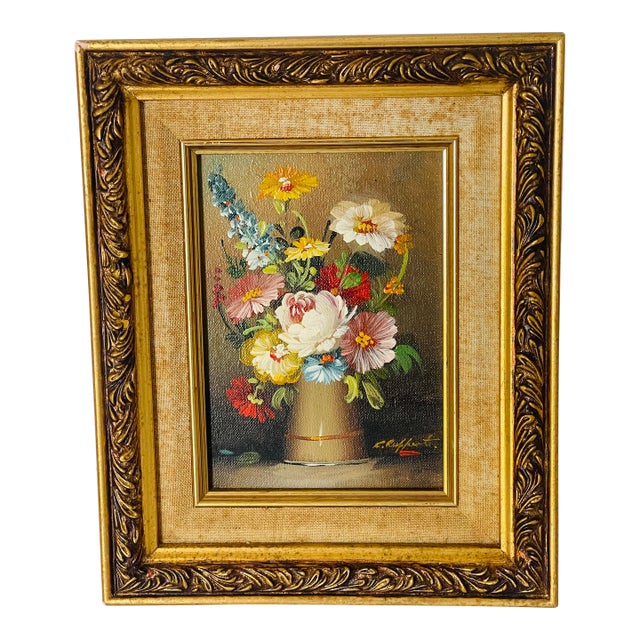 Vintage Floral Oil Painting Framed For Sale
