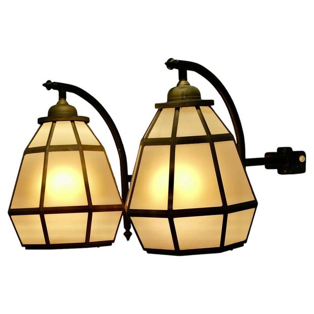 Black Large Brass Octagonal Wall Lanterns, 1960, Set of 2 For Sale - Image 8 of 8