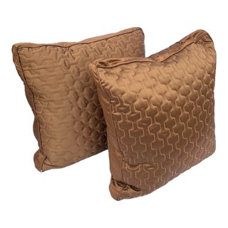 Vintage Satin Brown Pattern Pillows- a Pair For Sale