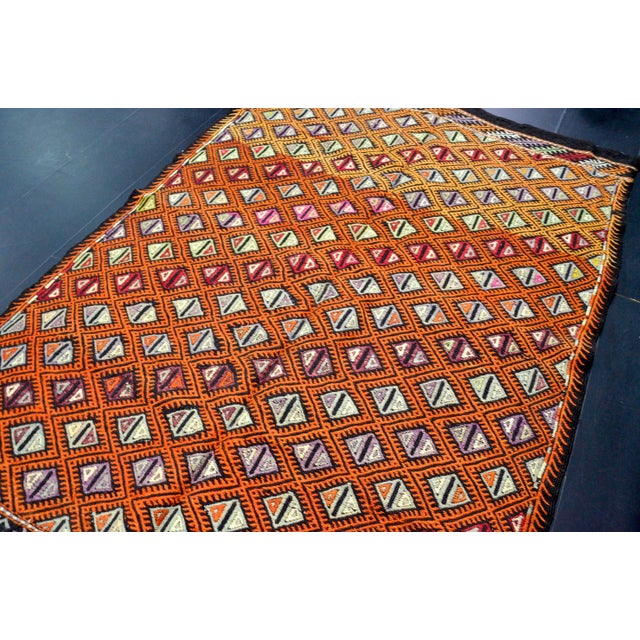 Boho Chic Vintage Turkish Orange Kilim Rug For Sale - Image 3 of 11