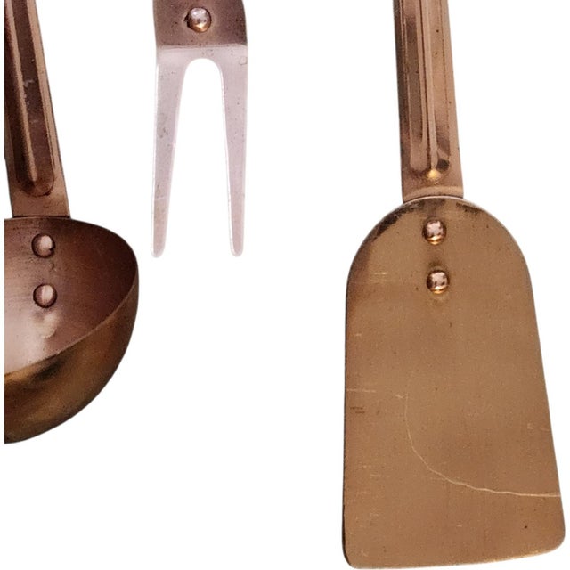 Vintage Solid Copper Kitchen Utensil Set With Hanging Rack, 7 Pieces For Sale In Chicago - Image 6 of 6