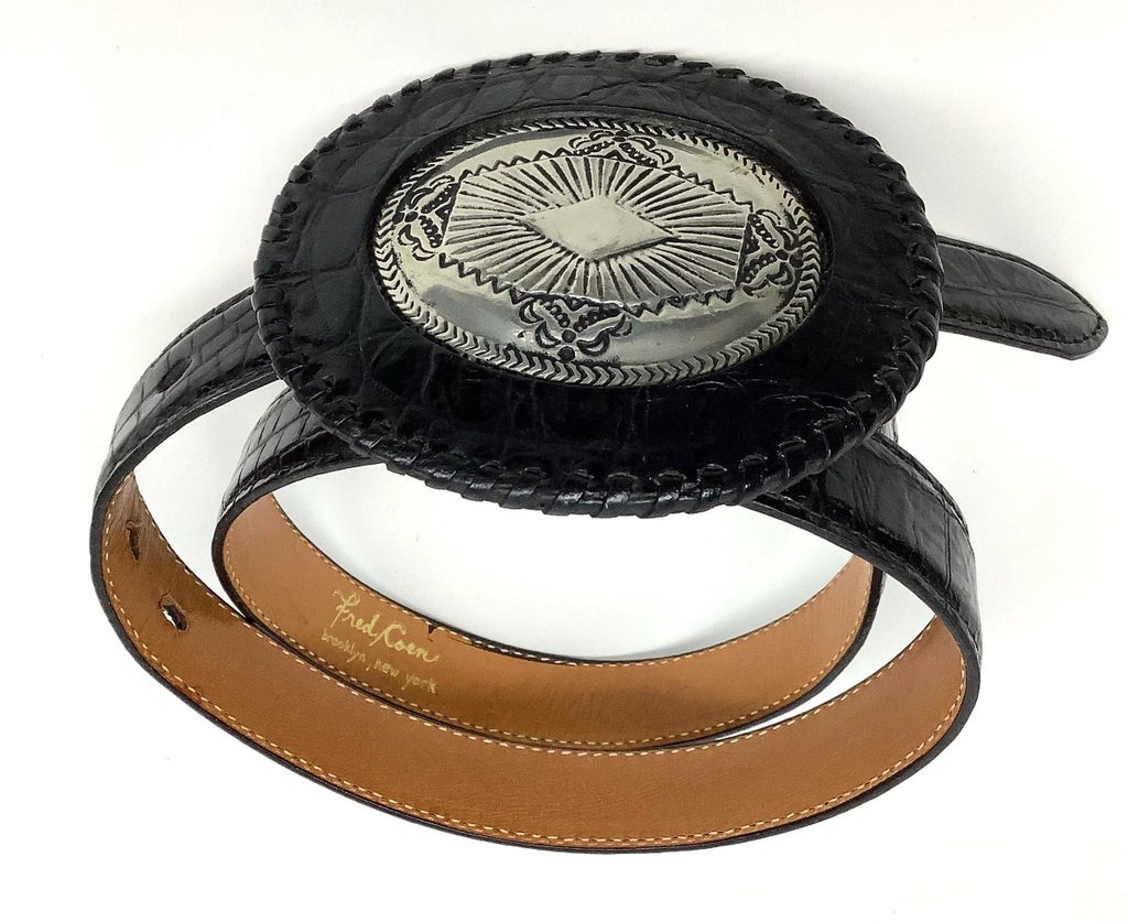 Vintage Hand Made Leather Belt Fred Coen Silver Buckle  display picture 3