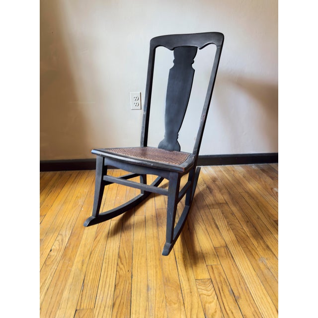 Brown Late 19th Century Antique Mission Style Armles Rocking Chair With Caned Seat For Sale - Image 8 of 8