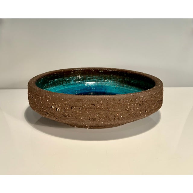 1950s Sculptural Rustic Ceramic Art Bowl in Terracotta with Blue Glaze, Italy, 1950s For Sale - Image 5 of 18