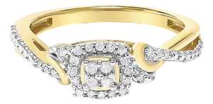 10K Yellow Gold Twisted Shank 1/10 Cttw Diamond Composite Halo Engagement Ring (I-J Color, I3 Clarity) - Size 9