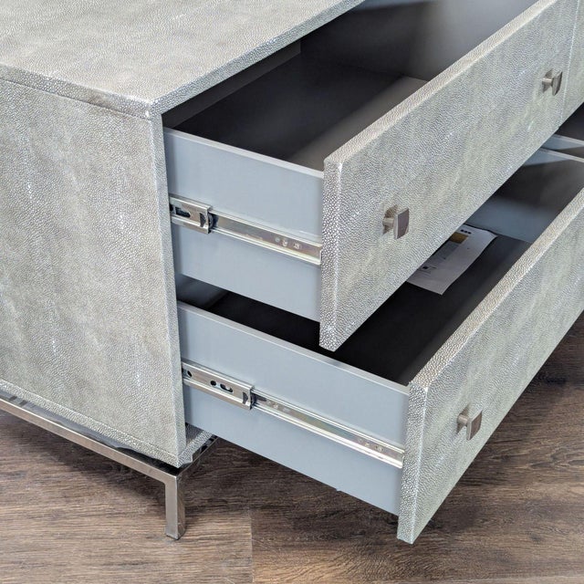 Wood Cb2 Shagreen Modern Grey 4-Drawer Dresser With Metal Base For Sale - Image 7 of 11