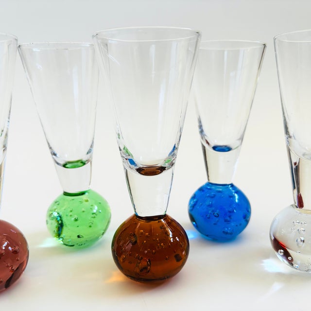 Colorful Postmodern Art Glass Cordials - Set of 6 For Sale - Image 4 of 11