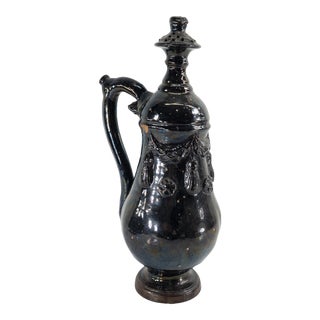 American Black Glazed Redware Puzzle Jug For Sale