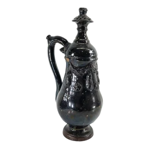 American Black Glazed Redware Puzzle Jug