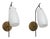 Large Italian Opaline Glass and Brass Wall Sconces, 1950s, Set of 2 For Sale