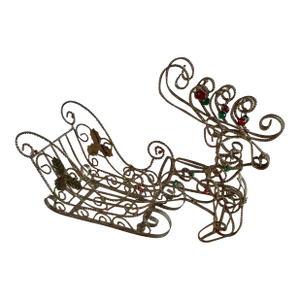 Vintage Gold Twisted Wire Reindeer and Sleigh