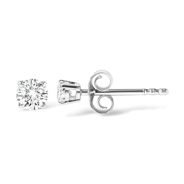 Contemporary 14K White Gold 1.00 Cttw Round Brilliant-Cut Near Colorless Diamond Classic 4-Prong Stud Earrings (H-I Color, I1-I2 Clarity) For Sale - Image 3 of 5