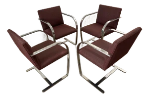 1970s Brno Flat Bar Chair Mies Van Der Rohe Style Chairs- Set of 4