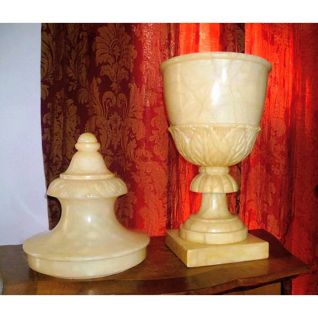 Rustic European Antique Neoclasical Alabaster Covered Urn For Sale - Image 3 of 5