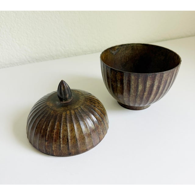 Metal Vintage Bronze Verdigris Fluted Canister Box For Sale - Image 7 of 8