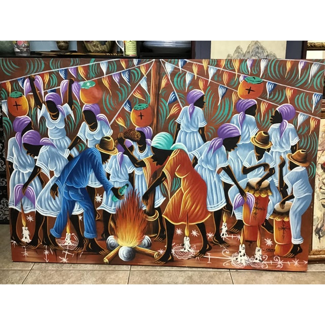 Large Vintage Haitian Painting For Sale - Image 10 of 11