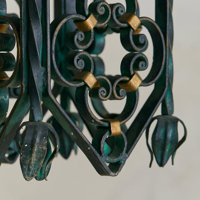 Metal Vintage French Verdigris Wrought Iron Lantern Pendant - 2 Available For Sale - Image 7 of 7
