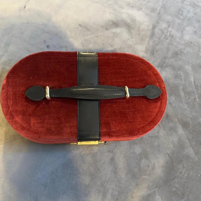 Italian 1970s Velvet and Leather Italian Travel Jewelry Box For Sale - Image 3 of 12