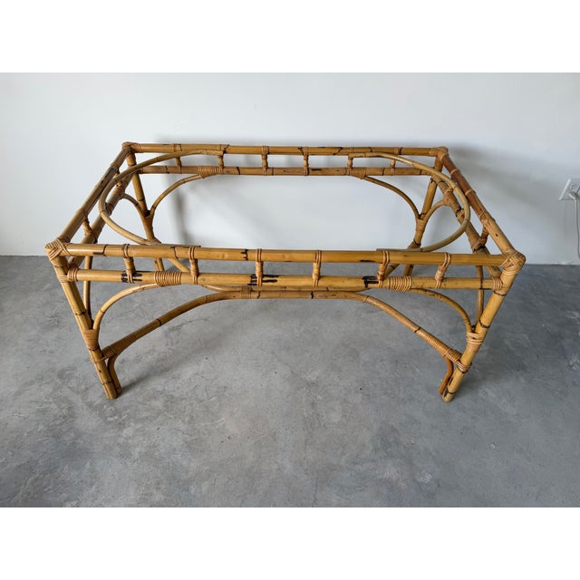 Vintage Dal Vera Italian Rattan & Bamboo Rectangular Dining Table With Glass Top For Sale - Image 4 of 16