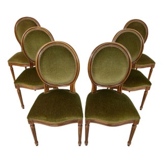 French Louis XVI Medallion Back Dining Chairs - Set of 6 For Sale