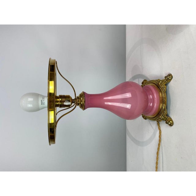 Metal Table Lamp in Pink Opaline Glass, 1930s For Sale - Image 7 of 9
