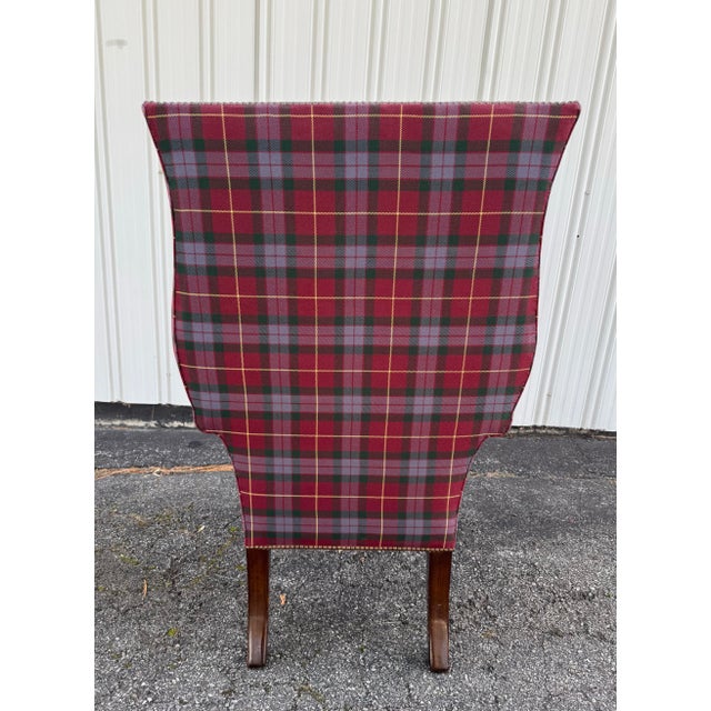 Wood 1990s Attributed to Ralph Lauren Plaid Wingback Style Chair For Sale - Image 7 of 7