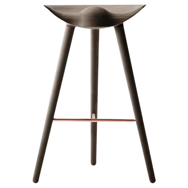 Brown Oak and Copper Bar Stool by Lassen For Sale