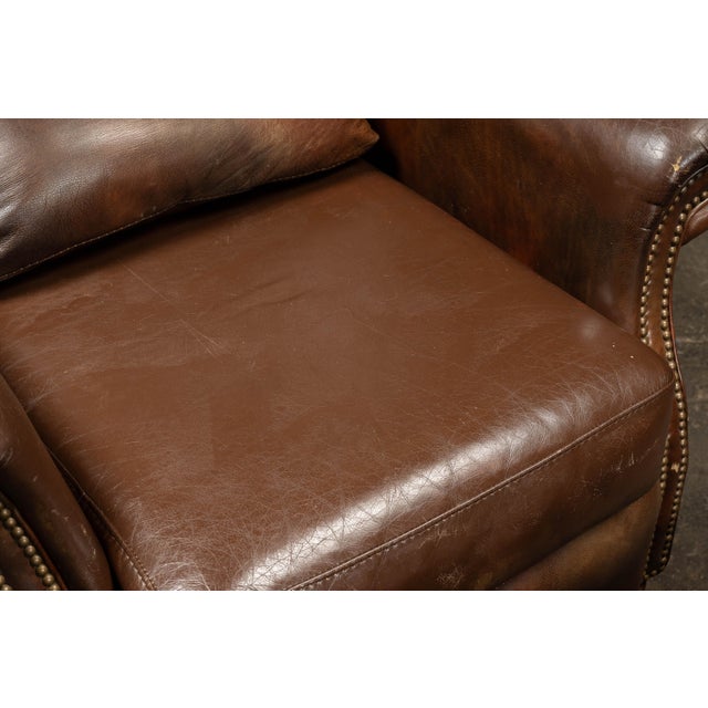 Vintage Wingback Leather Chair With Pillow, Ottoman by Walter E. Smithe For Sale - Image 17 of 18