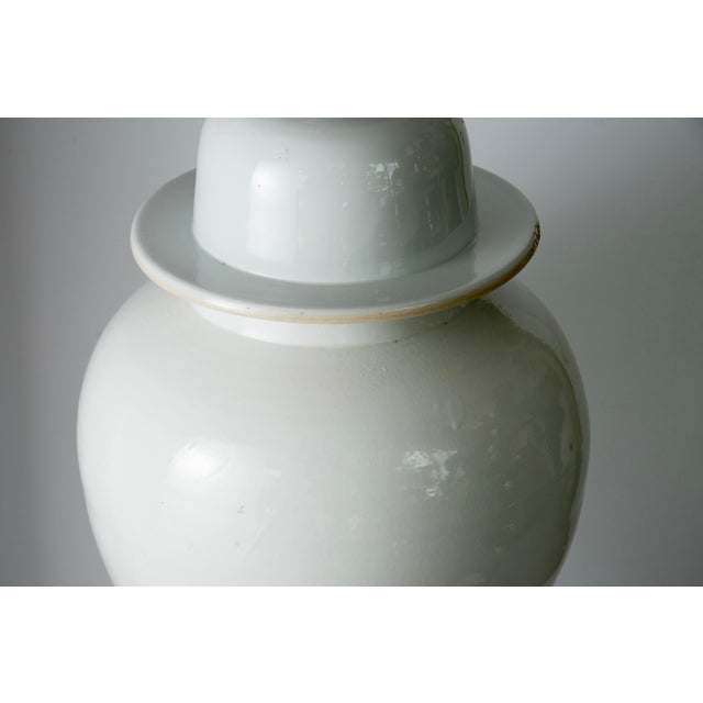 Pair of Large White Glazed Ceramic Temple Jars With Domed Lids For Sale - Image 4 of 8