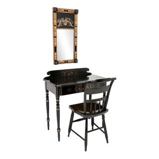 Antique Hitchcock Vanity Desk with Chair and Mirror, 1950, Set of 3 For Sale