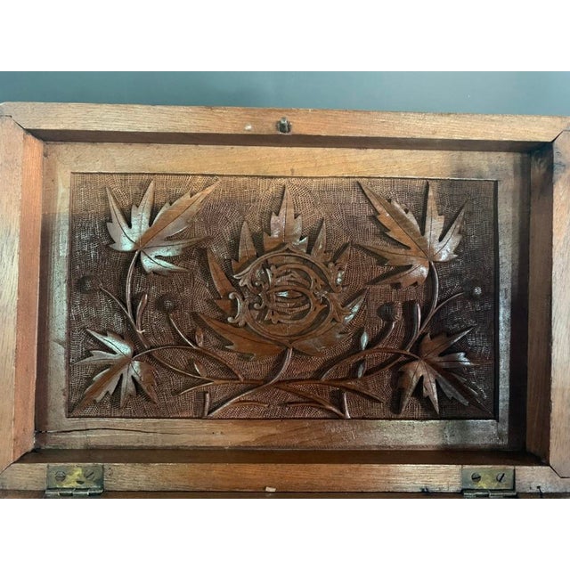 19th Century Antique Kashmiri Hand-Carved Monogrammed Walnut Box With Original Key For Sale - Image 12 of 18