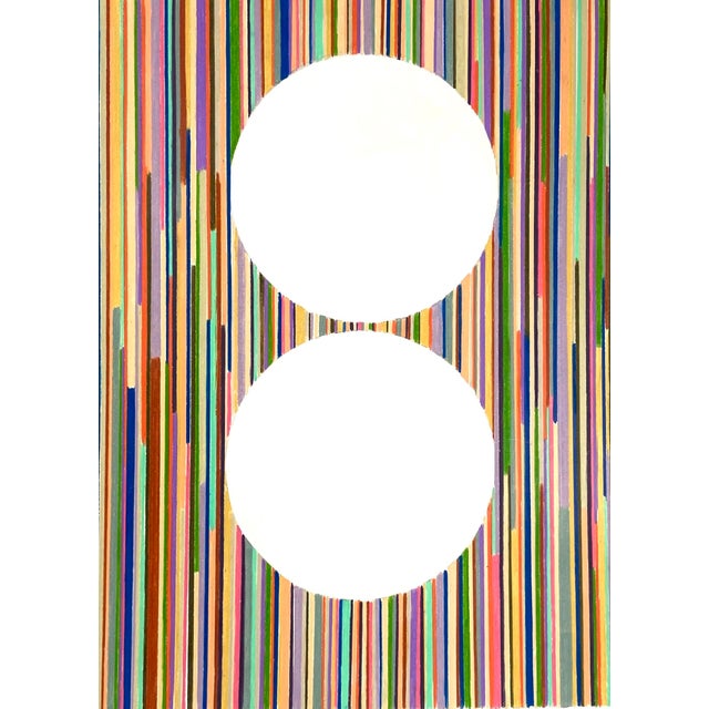 Sarah Vaaler Modern Minimalist Color Pencil Drawing With Circles and Stripes For Sale
